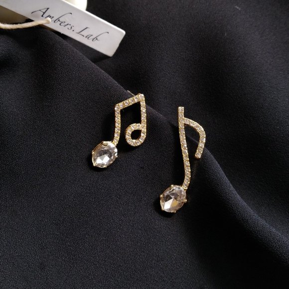 Lagom Studio Jewelry - 🎵💕Last one 💙Music Symbol Stud Earrings Rhinestone